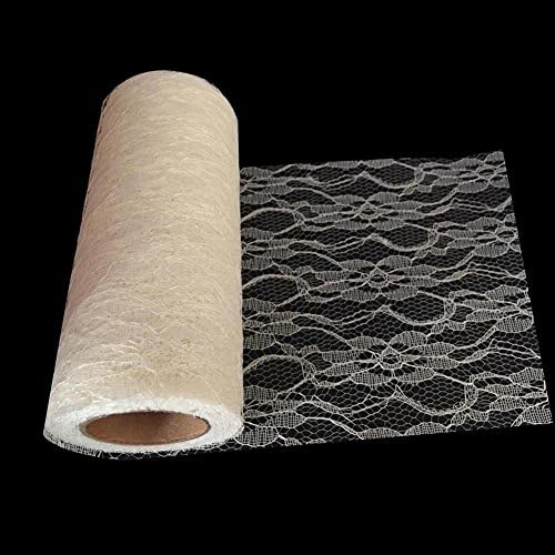 Teasun 6"x10y Lace Tulle Roll DIY Netting Fabric Wedding Decoration (Pack of 5 ,Ivory)