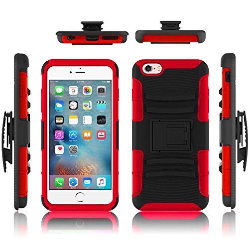 iPhone 6 Plus case, Febe iPhone 6 Plus Dual Layer Kickstand Case, Shockproof Hybrid Rugged Hard Soft Ultra Slim Fit Belt Clip Hostler Cover Case for iPhone 6 Plus 5.5 Inch - Red