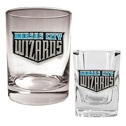 Kansas City Wizards Soccer Rocks Glass and Square Shot Glass Set - Primary Logo MAJOR-LEAGUE-SOCCER Soccer