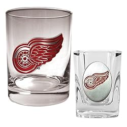 Detroit Red Wings Rocks Glass & Square Shot Glass Set - Primary Logo NHL Hockey