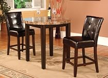 Big Sale Roundhill Furniture 3-Piece Faux Marble Top Counter Height Bar Table Set with 2 Stools, Espresso
