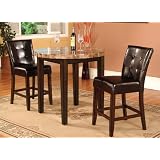 3 Pc Faux Marble Top Counter Height Bar Set , Table with 2 Stools