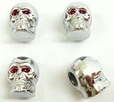 4 x Skull Car or Bike Dust/ Valve Caps- Silver Red Eyes