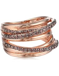 Sterling Silver with Pink Gold Plated Brown Cubic Zirconia Criss Cross Ring
