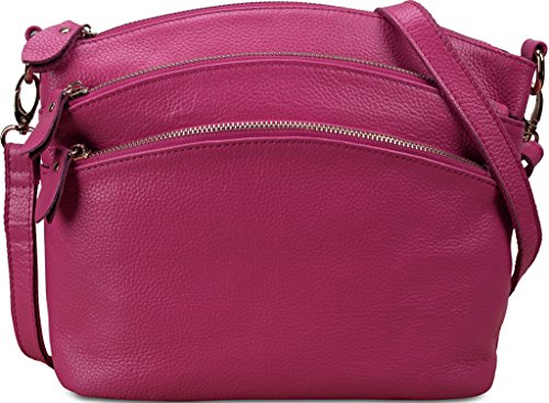YALUXE Women's Triple Zipper Leather Organizer Purse Top Handle Cross Body Shoulder Bag