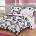 Gray and White Stenciled Daisy Flowers 7 Piece Comforter Set Size: Full