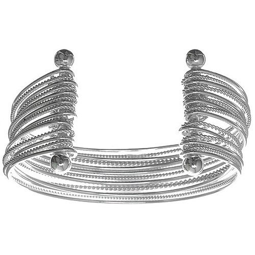 Sterling Silver Multi Textured and High Polish Wire Cuff Bracelet
