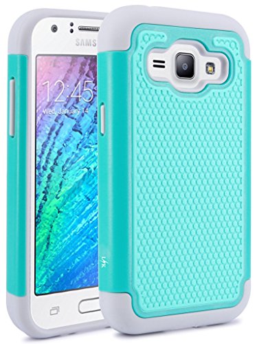 J1 Case, LK [Shock Absorption] Hybrid Dual Layer Armor Defender Protective Case Cover for Samsung Galaxy J1 2015 (Teal)