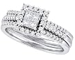 Stunning 2pc. 14k. White Gold Princess and Round Diamond Bridal Set 1/2 Ctw " Size 7 "
