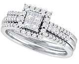 Stunning 2pc. 14k. White Gold Princess and Round Diamond Bridal Set 1/2 Ctw " Size 7 "
