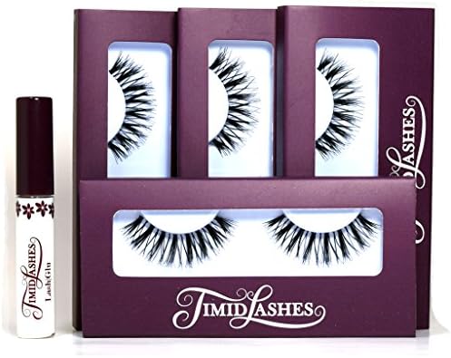 Whisper by Timid Lashes | Four-Pack Premium Quality Faux Mink Cruelty-Free False Eyelashes with Lash|Glu