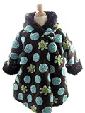 Corky And Company Girls Winter Coat Brown and Turquoise Polka Daisy Wrap Swing