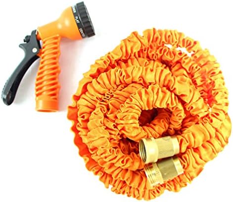 Orange Expandable Hose 50FT Flexible Garden Hose with Water Hose Brass Fittings &amp; Garden Hose Nozzle Sprayer High Pressure Seven Founctions, Double Latex Core, Extra Strength Fabric, No Valve