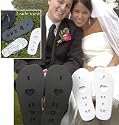 Ladies I Love Him Flip Flop Sandals, Makes a Great Honeymoon, Aniverssary, vacation or Valentines Gift !White flip flop sandals with clear straps and "love" words written in black on the footbed. Perfect for the Honeymoon, Beach wedding or a Bridal Shower gift.