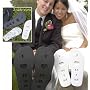 Ladies I Love Him Flip Flop Sandals, Makes a Great Honeymoon, Aniverssary, vacation or Valentines Gift !White flip flop sandals with clear straps and "love" words written in black on the footbed. Perfect for the Honeymoon, Beach wedding or a Bridal Shower gift.