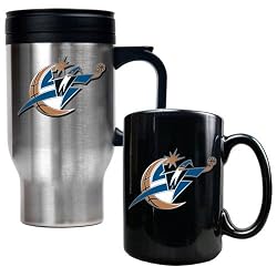 Washington Wizards NBA Stainless Steel Travel Mug & Black Ceramic Mug Set - Primary Logo by Great American Products