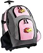 University of Kansas Rolling Backpack Deluxe Pink KU Jayhawks Logo - Backpacks Bags with Wheels or School Trolley Carry-On Bags - Unique Wheeled Gifts for Girls Ladies- CUTE!