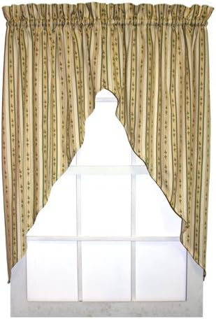 Cynthia Stripe Print Swags / Jabot Curtains Pair 68-Inch-by-63-Inch, Rose / Green
