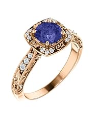 18K Rose Gold 6.00mm Round Cut Tanzanite and Diamond Ring -- LIFETIME WARRANTY