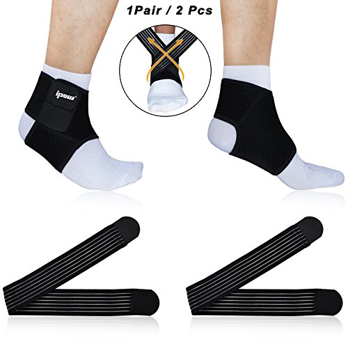 Ipow 2 Pack Nonslip Breathable Adjustable Tendon Ankle Compression Brace Support Protector Stabilizers Wraps with Strap, Medium