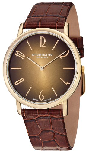 Stuhrling Original Men's 140A.02 Cuvette Contra Stainless Steel and Brown Leather Band Ultra-Slim Watch