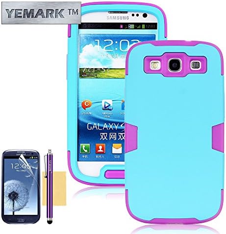 S3 Case, S3 Back Case, YEMARK(TM) Fashion Hybrid High Impact Bumpers Slim Back Protective Case For Samsung Galaxy S3 i9300[Soft Silicone Skin][+Stylus+Screen Protector+Cleaning Cloth]-(Blue+Purple), Samsung Galaxy S3 Case