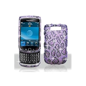 BlackBerry Torch 9800 Full Diamond Graphic Case - Purple/Black Leopard