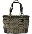 AUTHENTIC COACH GALLERY SIGNATURE w/PATENT LEATHER TOTE 11658 (Khaki/Chocolate)