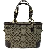 AUTHENTIC COACH GALLERY SIGNATURE w/PATENT LEATHER TOTE 11658 (Khaki/Chocolate)