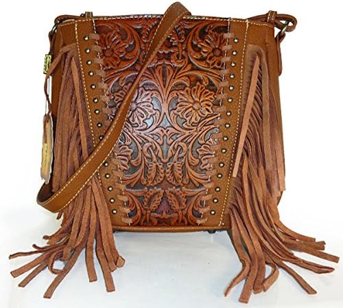 Trinity Ranch® Concealed Carry, Shoulder Bag w/ Tooled Leather &amp; Fringe- Brown