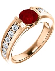 14K Rose Gold 6.00mm Round Cut Chatham Created Ruby and Diamond Ring -- LIFETIME WARRANTY