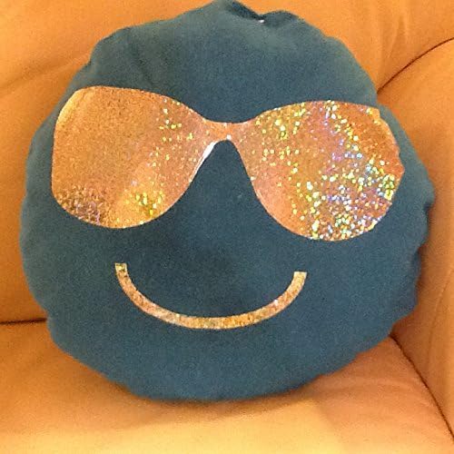 Emoji Like Soft Blue Pillow Stuffed Top Plush Toy Cushion Smile Shades Glitter Glasses
