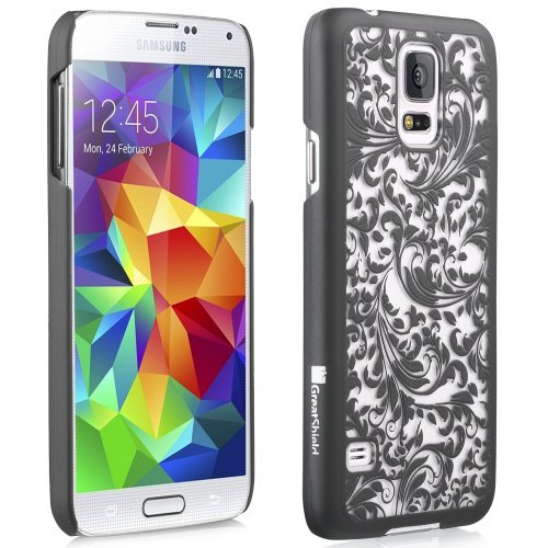 Galaxy S5 Case, GreatShield [TACT | Quill Design] SLIM FIT Pattern Rubber Coating Embossed Snap On Case Back Cover for Samsung Galaxy S5 SV (Black)