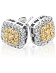 Natural Yellow Diamond and Diamond Earrings 3/8ctw