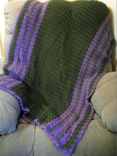 Blanket, Handmade Crochet Throw Blanket, Lap Blanket or Wheelchair Blanket in Dark Green, Lavender and Charcoal in the Diagonal Shell Stitch by DRCrafts