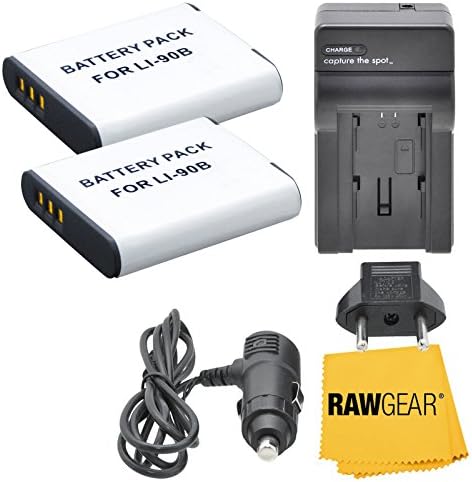 Rawgear RG003 LI-90B, LI-92B Batteries and Charger for Olympus, 2 Pack