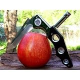 outdoor pocket knife BLACK WULF Model "iceblack XXL", with LED lamp 440C steel, 57-59 HRC Hardness Rockwell cone, trekking camping