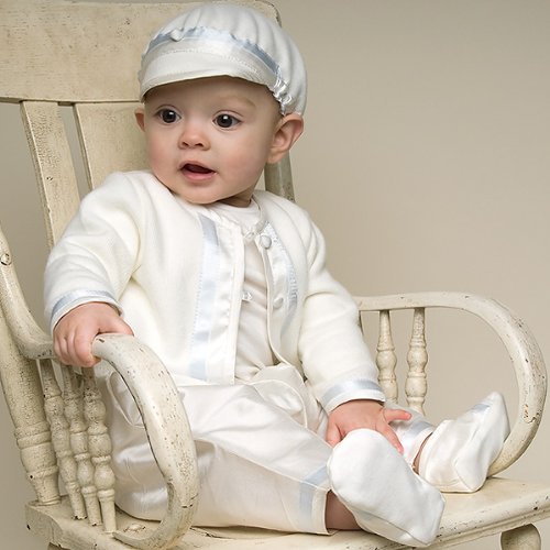 Baby Beau & Belle Owen 3 Piece Silk and Cotton Suit Set with Matching Hat and Booties