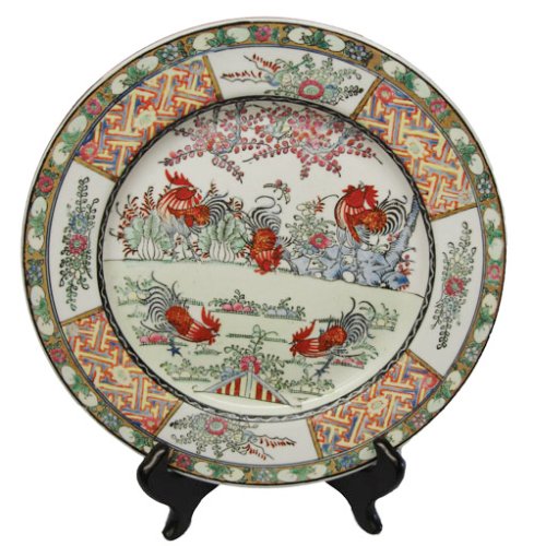 Decorative Chinese hand painted porcelain plate - Five Roosters