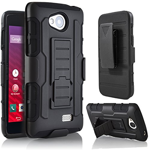LG Transpyre Case, LG Tribute Case LS660, LG Optimus F60 Case, Starshop LG Transpyre, Tribute LS660 F60 Hybrid Full Protection High Impact Dual Layer Holster Case with Kickstand and Locking Belt Swivel Clip With Premium Screen Protector (Black)