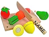 13 tlg. Set: Früchte / Obst & Gemüse - aus Holz - incl. Name - zum Schneiden - Schneideset Messer & Brett - für Kinder Holzfrüchte mit Klettverschluß - Kaufmannsladen Zubehör Kaufladen - Holzobst - Küche Kochen - Schneidefrüchte