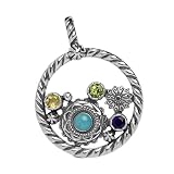 Conchas and Silver Twist Rope Pendant with Gemstones