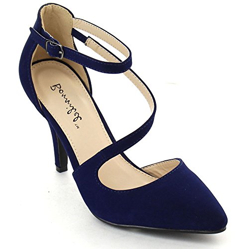 Bonnnibel Helga-2 Women's Closed Back Ankle Strap Stiletto Heel Dress Pumps
