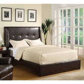 Button-tufted Bi-cast Espresso Leather Queen Bed