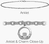 Sterling Silver Claddagh Charm Flat Cable Anklet