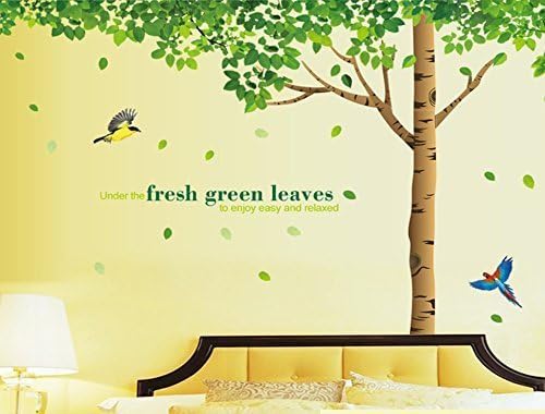 Dago, 7.4'(h) X 9.7'(w) Extra Large 3 in 1 with DIY Many Butterflies&amp; Under the Fresh Green Leaves &amp; Tree to Enjoy Easy and Relaxed Quote Removable Wall Decal Sticker for Kids &amp; Living Room