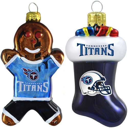 NFL Tennessee Titans Blown Glass Gingerbread Man & Stocking Ornament 2-Pack