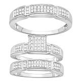 Sterling Silver 0.56cttw Natural Diamond Wedding Set for Him and Her