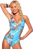 Sexy Blue Tattoo Print Cut Out Monokini Ring Bikini Swimsuit