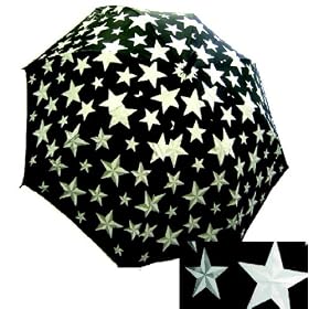 Punk Rock Retro SILVER NAUTICAL STARS Rain Umbrella